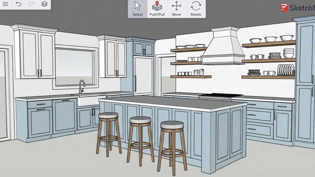 3d sketchup of kitchen design